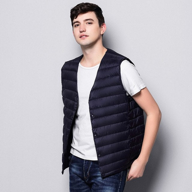 Gilet Doudoune Sans Manches Homme - Veste Matelassée Chaude Légère - Coupe-vent - Fermeture Zip