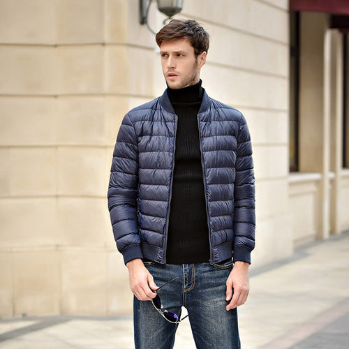 doudoune bomber teddy tendance 2018 chic classe bleu navy haute qualité duvet ultra fine légère homme couleur chaude uniqlo moncler jott canada goose north pas cher transportable en pochon